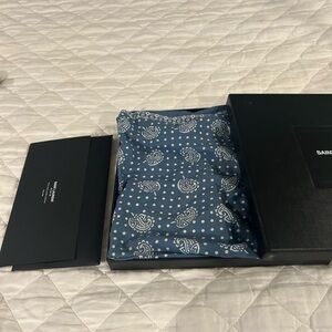 Saint Laurent cotton blue paisley scarf 25 by 25